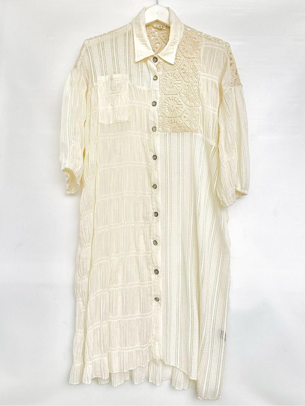 POL patchwork lace midi shirt dress